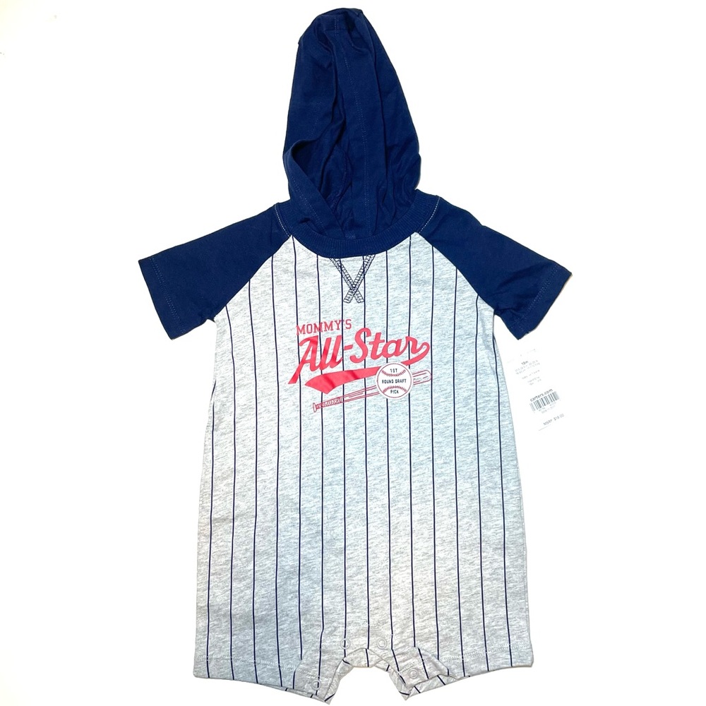 Mommy’s All-star Baby one piece with hoodie 18m. New with tags. Carters.com